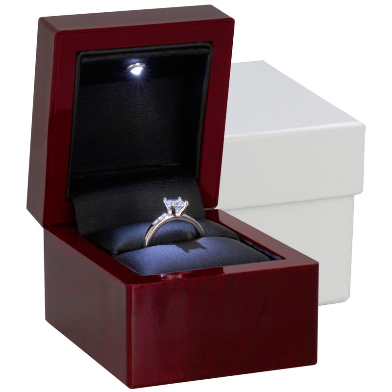 Noble Pack Noble Luxury Ring Box with Light - Unique LED Engagement Ring Box for Proposal Ring or Special Occasions (Mahogany/Black Insert) - Image 1